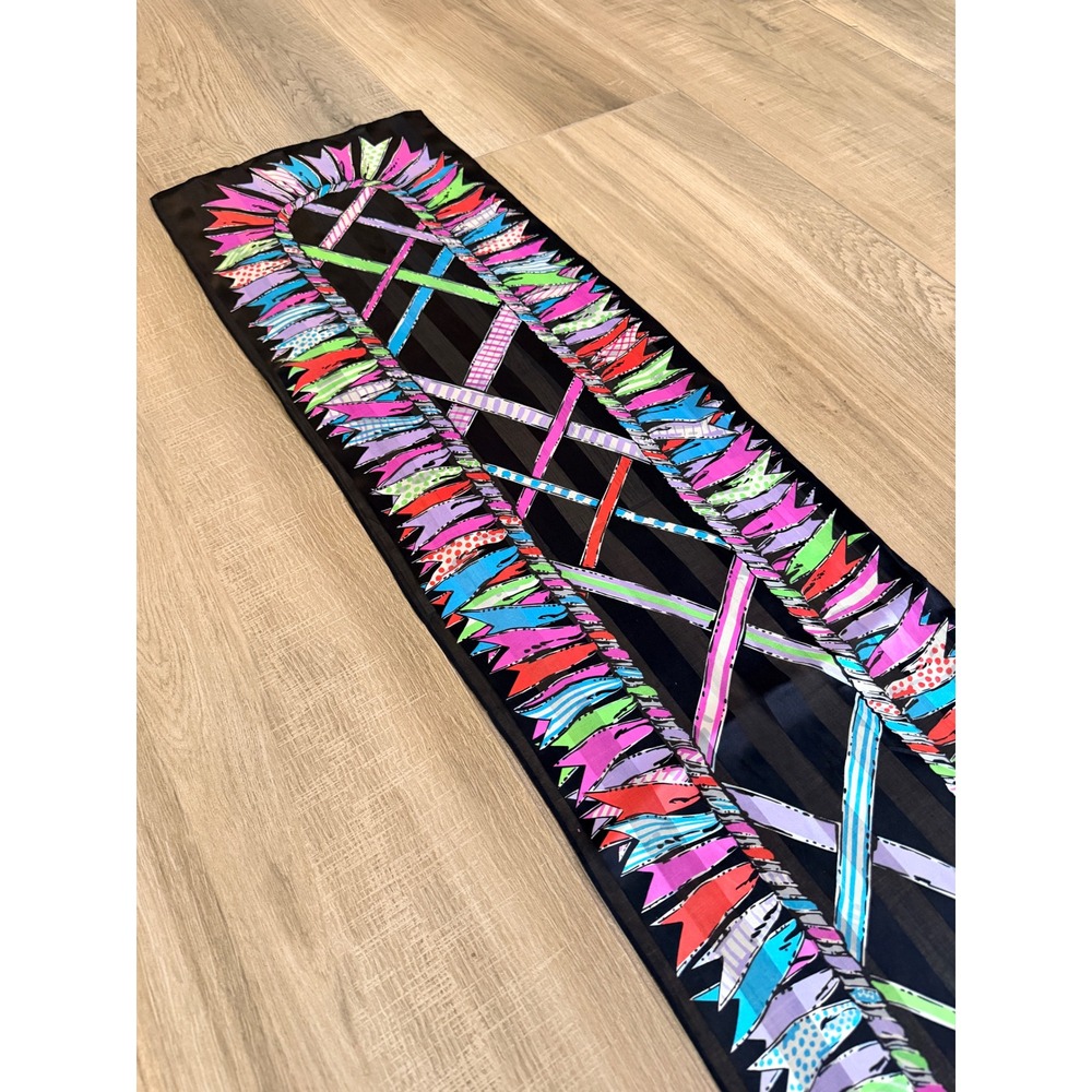 Bob Mackie Wearable Art Silk Scarf Shawl Abstract Ribbon Print 13"x64" - Picture 7 of 13